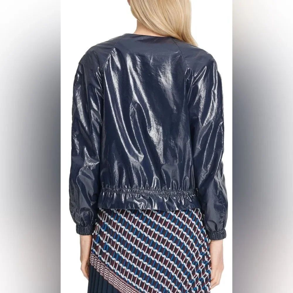 DKNY Shiny faux patent leather lightweight Navy Bomber Jacket, S - Picture 3 of 11